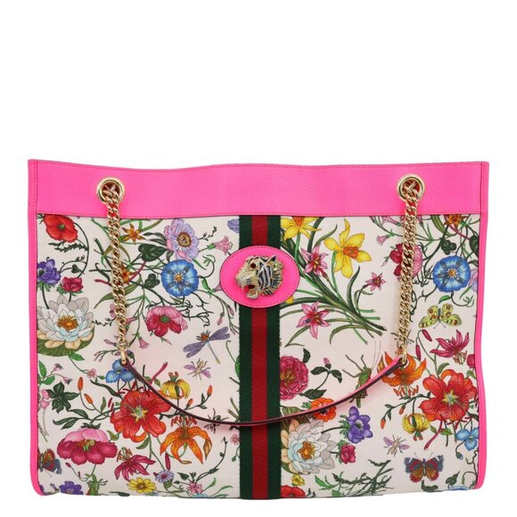 Gucci  Floral Rajah Large Canvas Leather Chain Tote Bag Multicolor 537219 - Picture 1 of 12